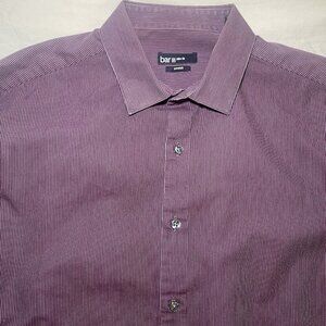 Bar III Mens Button Down Shirt Burgundy Beige Striped Slim Fit Long sleeve L